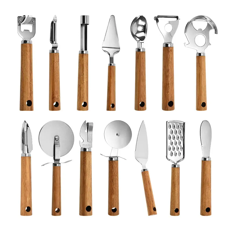 Hot Sale Kitchen Cooking Utensil Set 9pcs Kitchen Gadgets Tools Set with Wooden Holder Cookware Set Cheese Slicer Egg Whisk