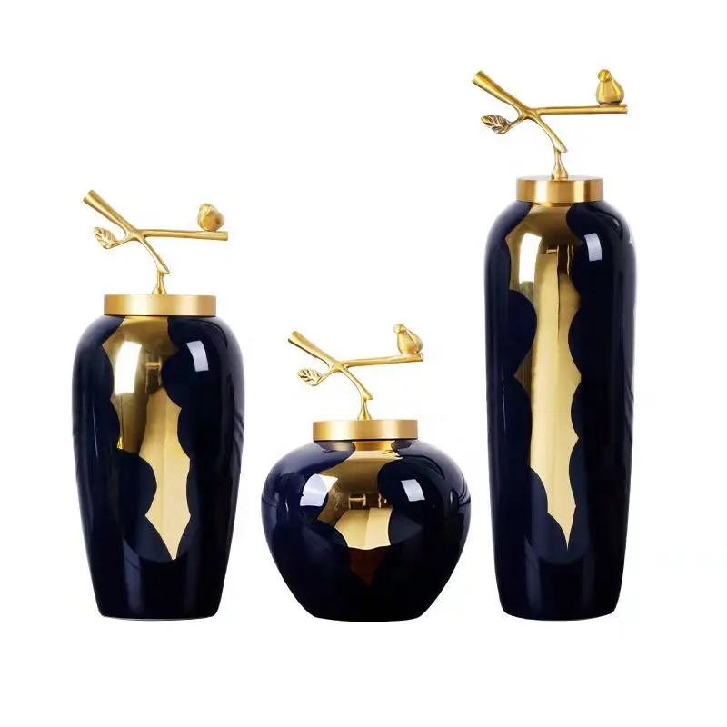 Light luxury vase ceramic ornaments new Chinese living room flower arrangement home TV cabinet creative decoration flower table