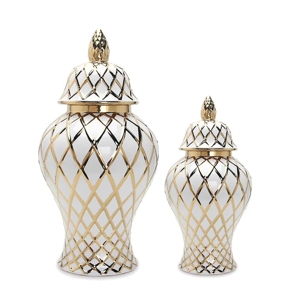J134GA Luxury other home decor gold jar wedding white round tabletop ceramic ginger jar