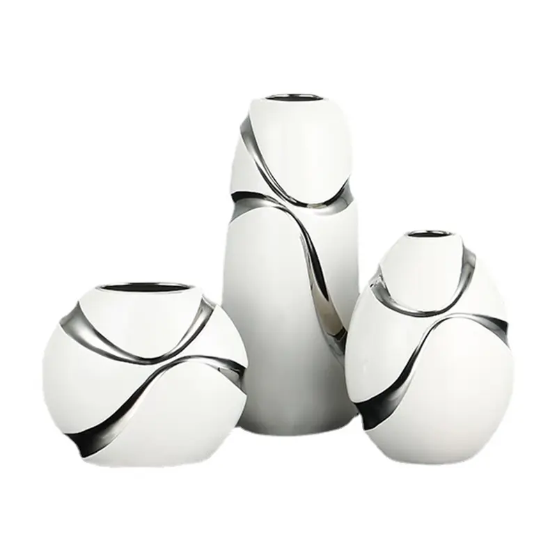 Wholesale Fashion Nordic Modern White silver plated Ceramic flowers Vase Home Decoration Porcelain hydroponics Vases