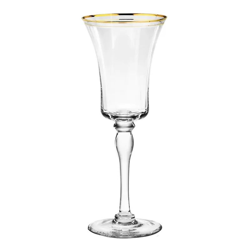 Nordic crystal red wine glass with vertical pattern vintage unique clear sublimation glass goblet with gold rim