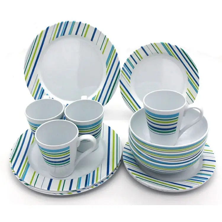 24pcs/16pcs cheap stripe melamine dubai dinnerware set with plate bowl and cup