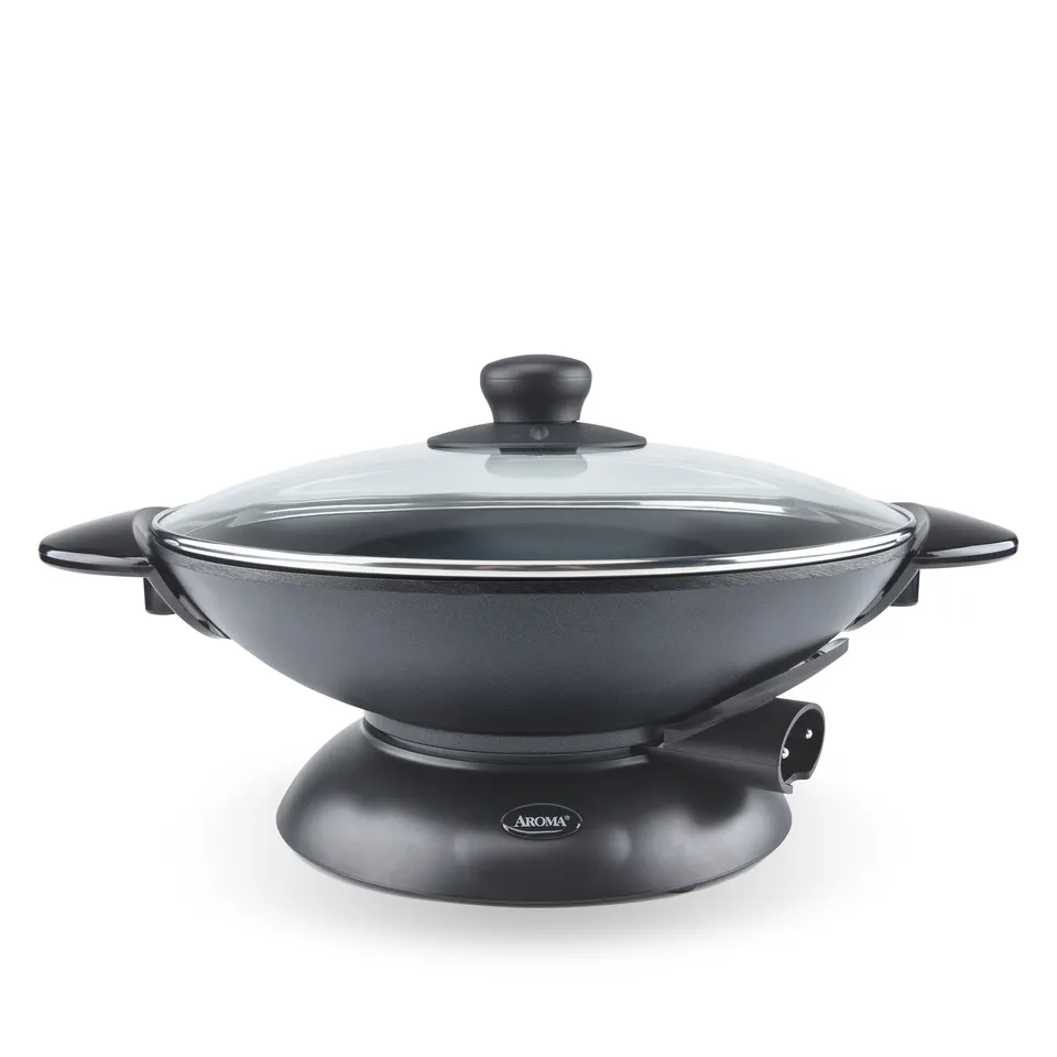 AROMA Professional 7Qt. Electric Nonstick Wok with Glass Lid, Dishwasher Safe (AEW-306)
