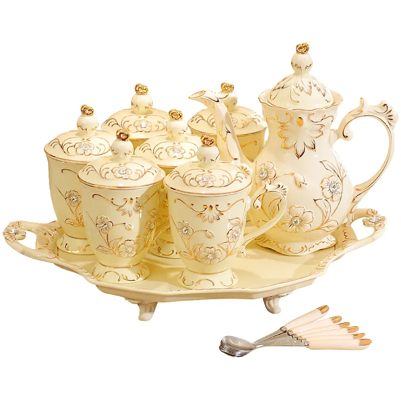 Gold Line Luxury Grace Designs Tea Set Cup Ceramic Coffee European Style Fine Porcelain